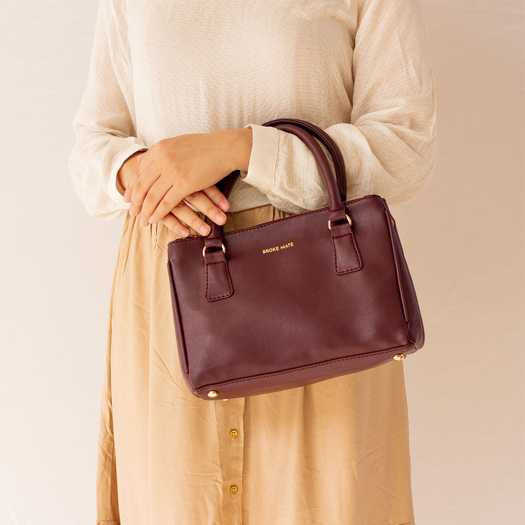 Saturdaze Wine Double Zip Satchel Bag - Broke Mate