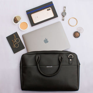14.5 Inch Black Leather Laptop Bag - Broke Mate