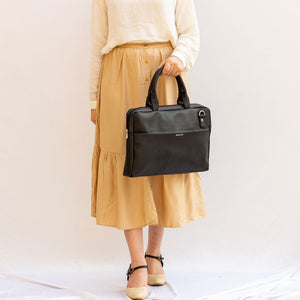 14.5 Inch Black Leather Laptop Bag - Broke Mate