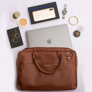14.5 Inch  Brown Leather  Laptop Bag - Broke Mate