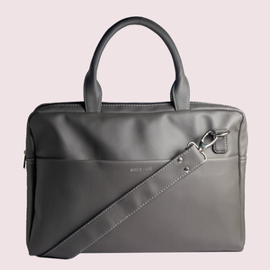 14.5 Inch Grey Leather Laptop Bag - Broke Mate