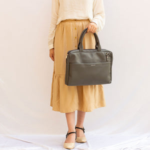 14.5 Inch Grey Leather Laptop Bag - Broke Mate