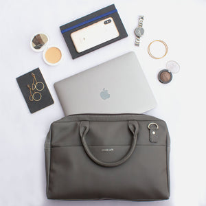 14.5 Inch Grey Leather Laptop Bag - Broke Mate